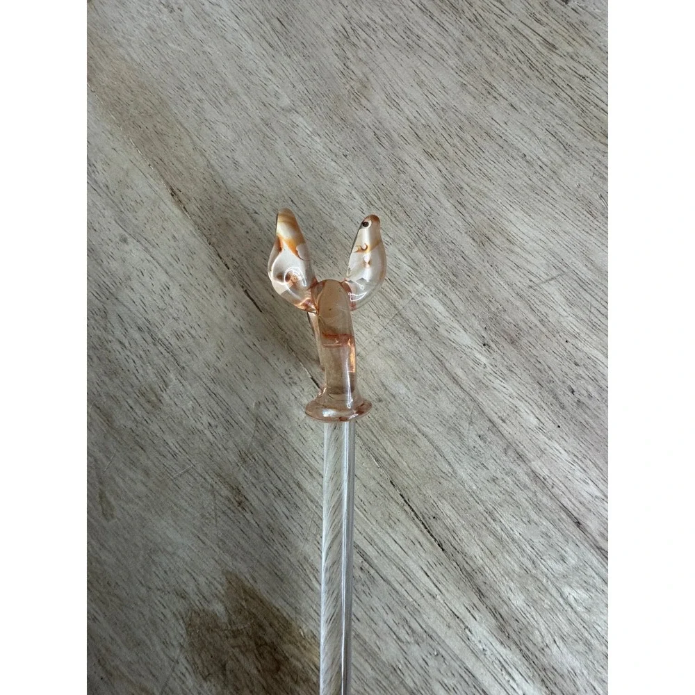 Vintage Glass Swizzle Stick Animal Head Donkey Burro Drink Stirrer Amber‎ Clear
